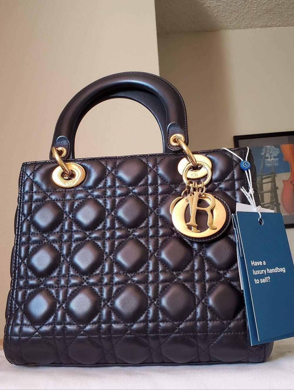 Lady DIOR black Lambskin Gold Hw Medium Bag - Picture 2 of 10